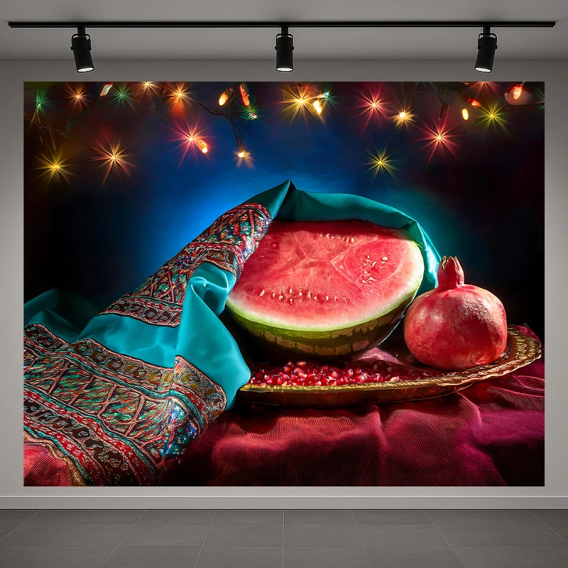 تابلو بوم طرح مخمل انار و هندوانه مدل یلدا کد AR3059976