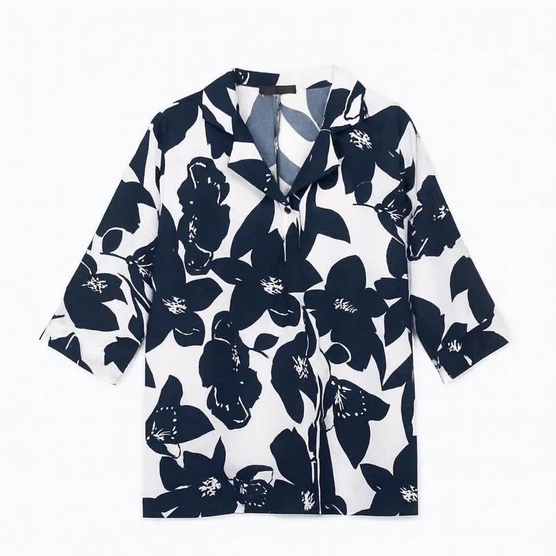 بلوز آستین سه ربع یقه دکمه دار زنانه مدل B543330