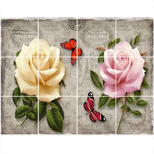 تایل سقفی طرح گل و پروانه کد 3D1691-12 سایز 60x60 سانتی متر مجموعه 12عددی