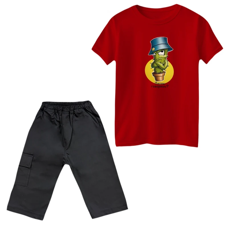 ست تی‌شرت و شلوارک پسرانه مدل کاکتوس