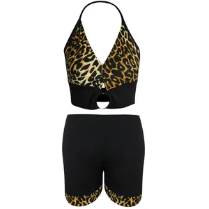 ست نیم تنه و شلوارک زنانه مدل پلنگی