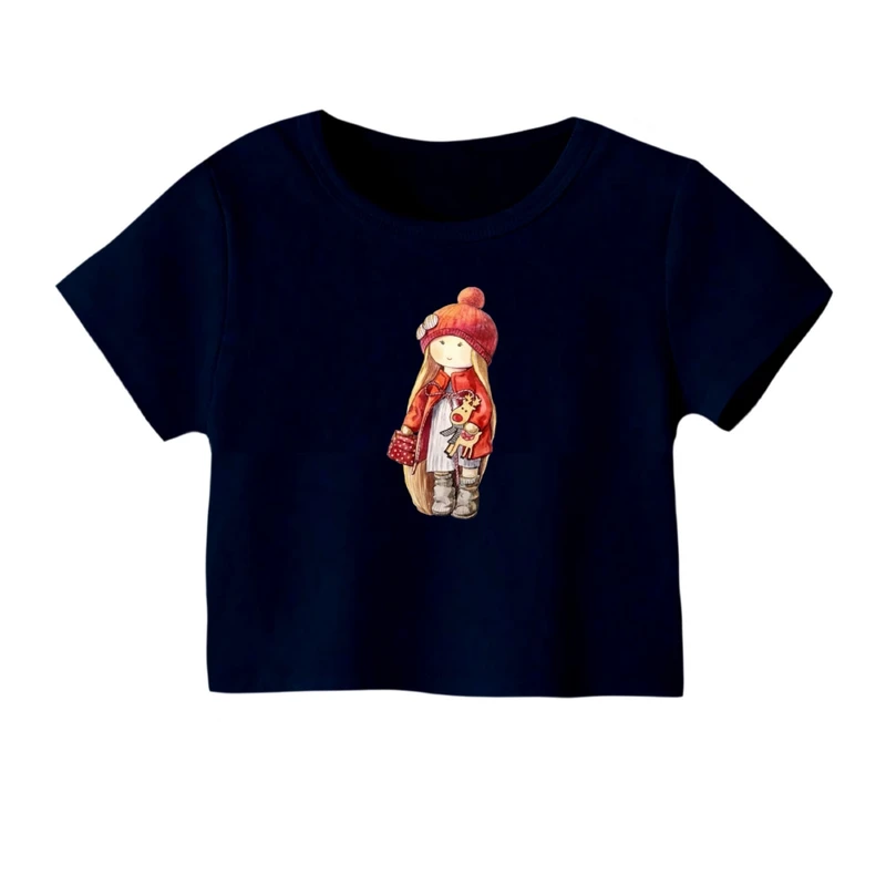 کراپ‌ تی‌شرت آستین کوتاه زنانه مدل دخترک پاییزی کد 02