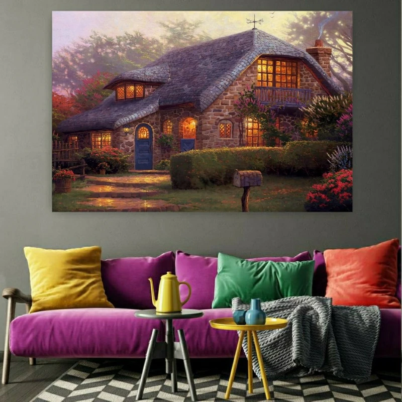 پوستر طرح مخمل مدل کلبه چمنی کد BK1194