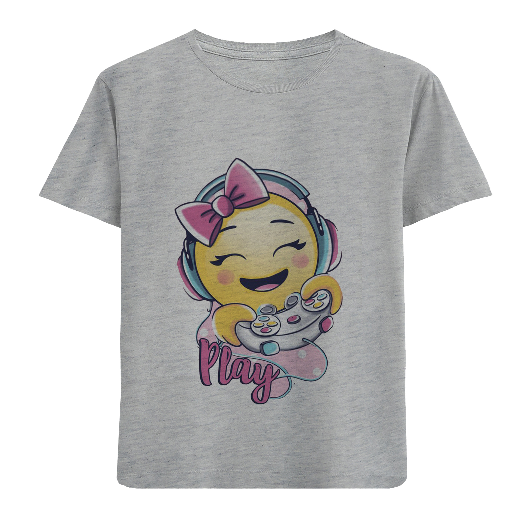 تی شرت آستین کوتاه دخترانه مدل ایموجی هدفون D312