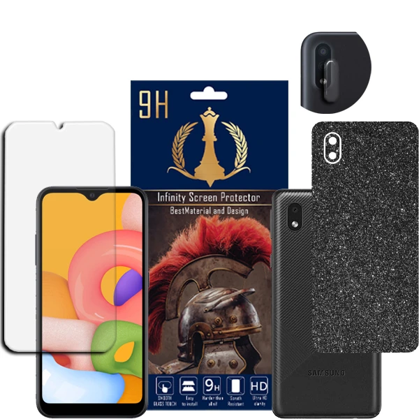  برچسب پوششی اینفینیتی مدل PRO MAX مناسب برای گوشی موبایل سامسونگ GALAXY A01 به همراه محافظ صفحه نمایش و محافظ لنز دوربین