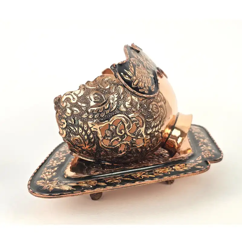 ست شکلات خوری و بشقاب مسی مدل الماس تراش کد K101