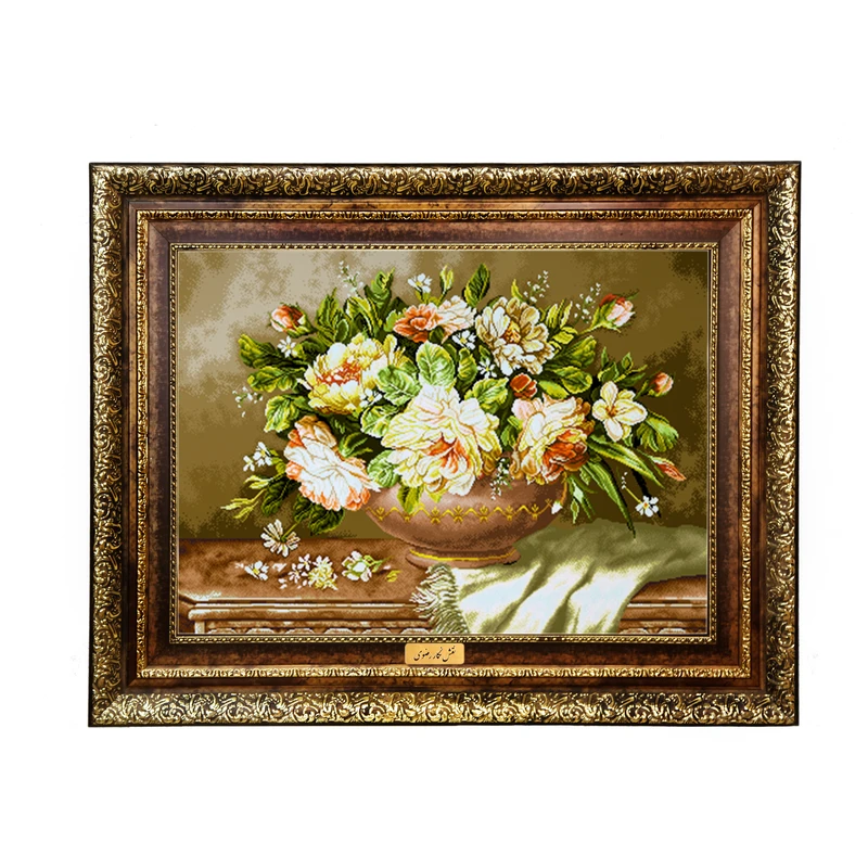 تابلو فرش ماشینی نقش نگار رضوی طرح گل کد 2315H