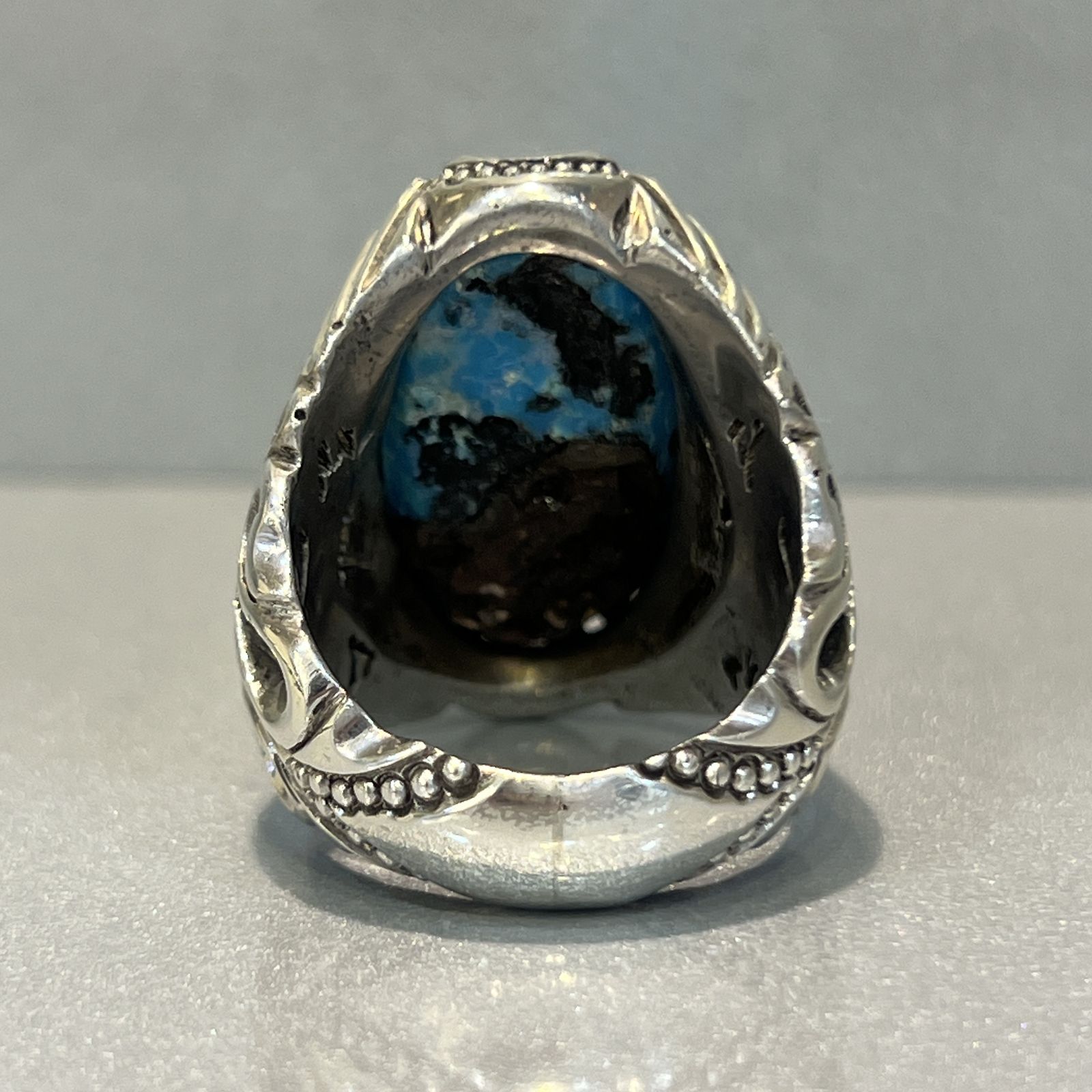 انگشتر نقره مردانه مدل اسپرت با نگین فیروزه نیشابوری 717 - - 4