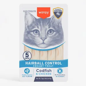 تشویقی گربه ونپی مدل Hairball Control طعم مرغ و ماهی کاد بسته 5 عددی وزن 70 گرم