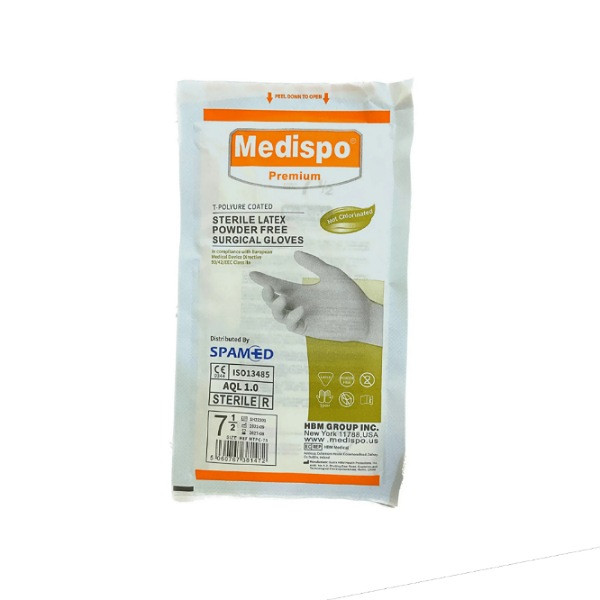 دستکش استریل جراحی مدیسپو مدل 001 سایز 7.5 بسته 50 عددی