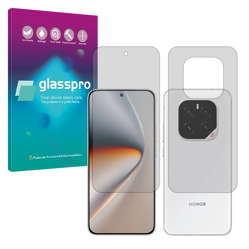 محافظ صفحه نمایش شفاف گلس پرو مدل بدون حاشیه مناسب برای گوشی موبایل آنر GT Pro به همراه محافظ پشت گوشی