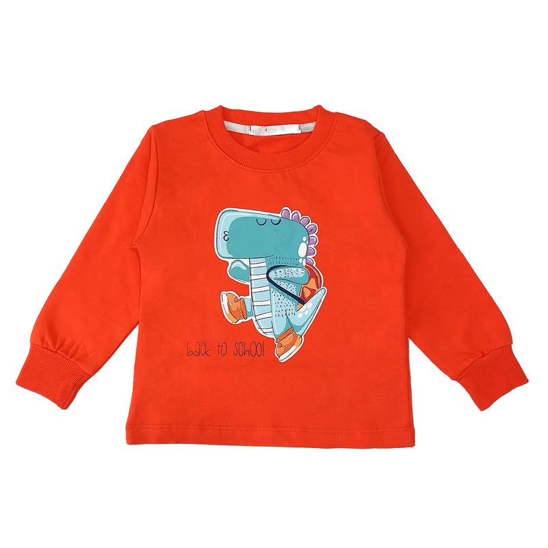 ست سویشرت و شلوار پسرانه مدل دایناسور دانش آموز کد 3609 رنگ مرجانی