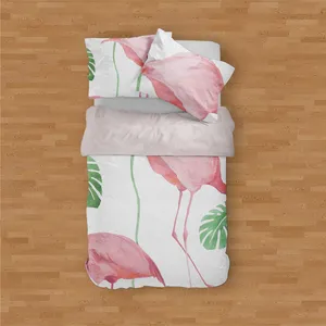 سرویس خواب مدوپد طرح برگ و فلامینگو مدل PAT00042 یک نفره 4 تکه