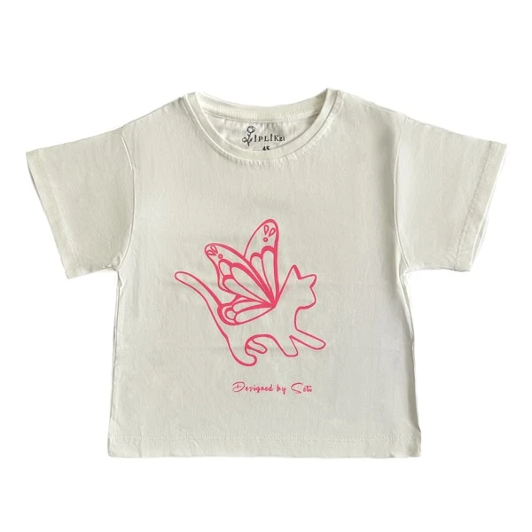 تی شرت آستین کوتاه دخترانه ایپلیک زی مدل گربه بال دار کد IP43.4