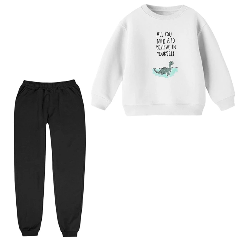 ست سویشرت و شلوار راحتی بچگانه مدل دایناسور و نوشته  