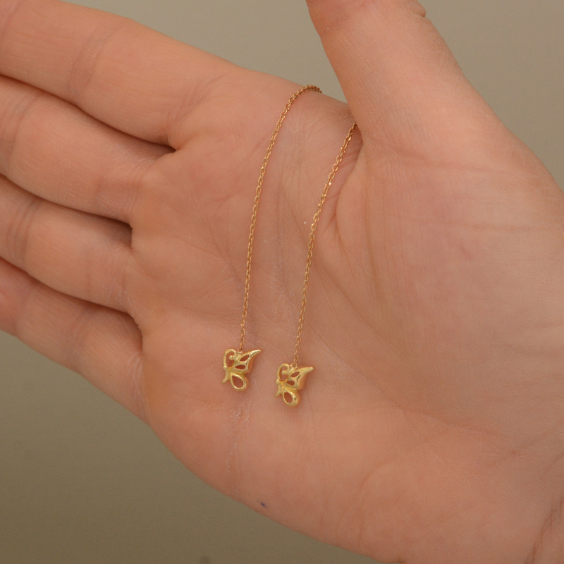 گوشواره بخیه‌ای طلا 18 عیار زنانه طلای مستجابی مدل پروانه اسپرلوس کد T132 - 3