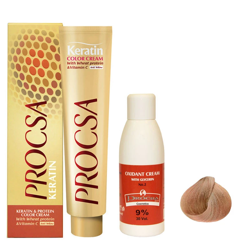 کیت رنگ مو پروکسا سری Natural شماره 9 حجم 100 میلی لیتر رنگ بلوند خیلی روشن به همراه اکسیدان مدل گلیسیرینه 9 درصدی حجم 120 میلی لیتر