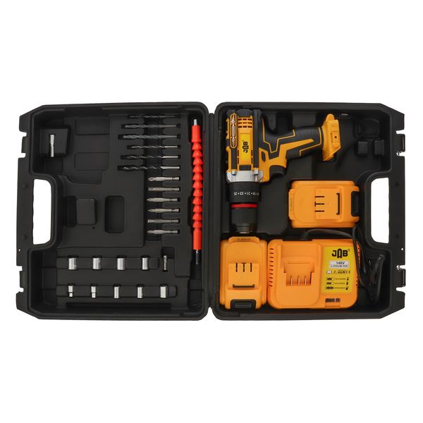 دریل پیچ گوشتی شارژی چکشی 10 میلیمتری 148 ولت جاب مدل JB-148 POWER X مجموعه 40 عددی