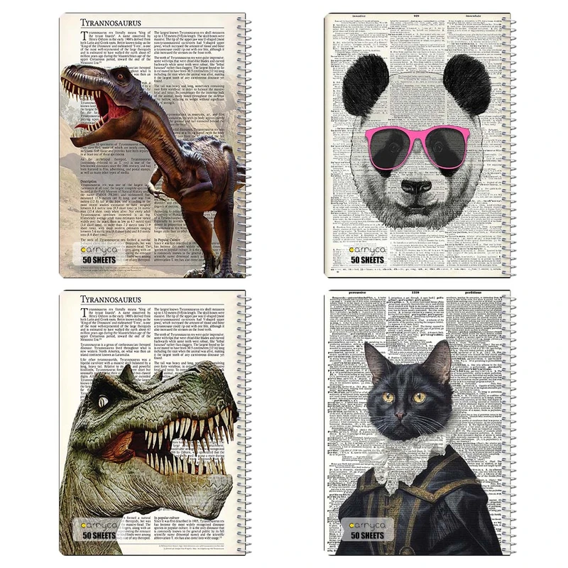 دفتر نقاشي 50 برگ کارنيکا طرح روزنامه وینتج حیوانات Vintage Newspaper Animals کد 60584 مجموعه 4 عددی