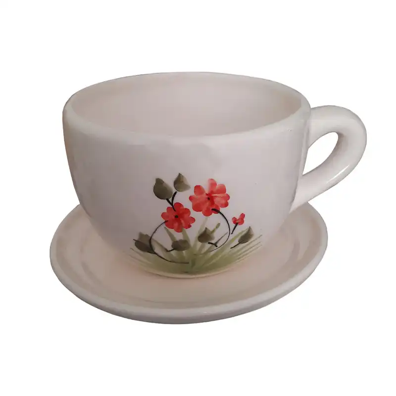 گلدان سرامیکی مدل فتجان به همراه زیر گلدانی