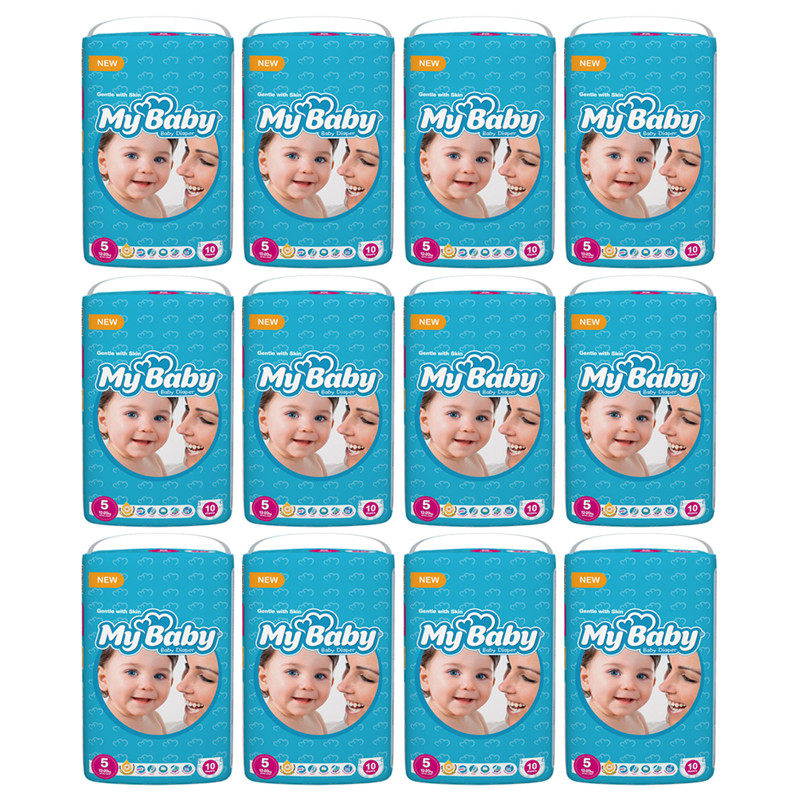 پوشک بچه مای بیبی مدل مهربان با پوست سایز 5 دوازده بسته 10 عددی