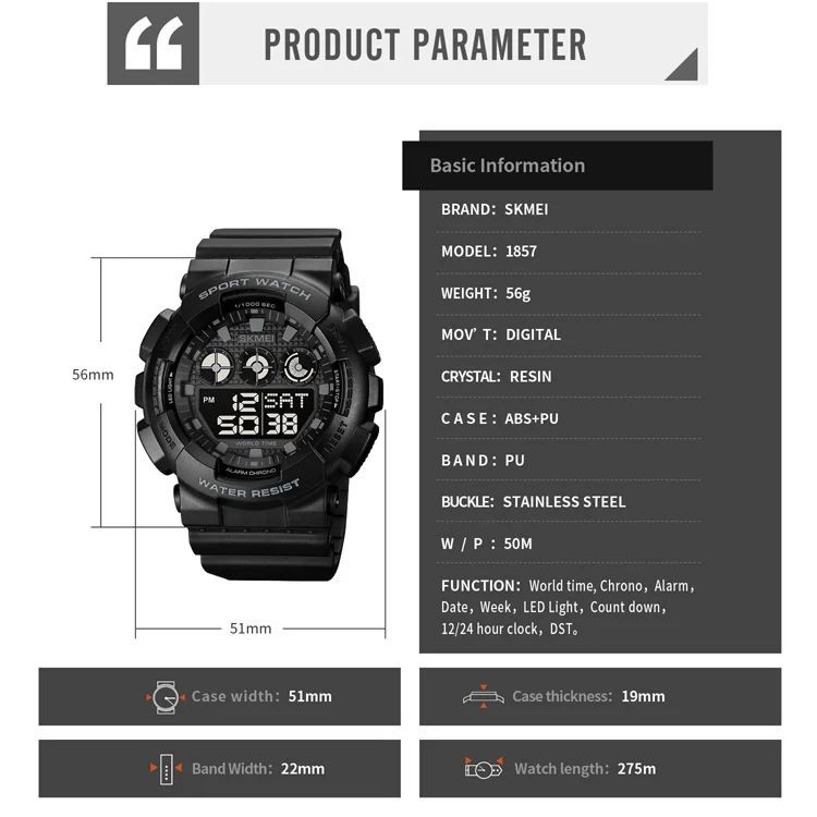 ساعت مچی دیجیتال اسکمی مدل اسپرت تک زمانه