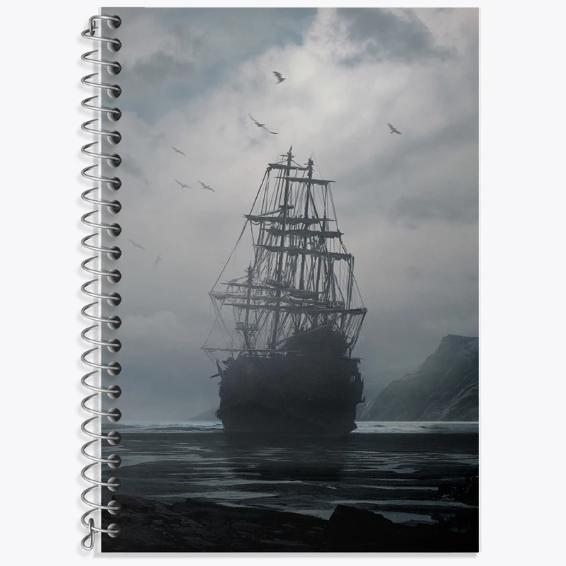 دفتر زبان 50 برگ خندالو مدل سه خط طرح کشتی و مه کد F345