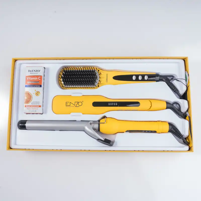 اتو مو انزو پروفیشینال مدل EN-3955W به همراه برس حرارتی و فرکننده مو