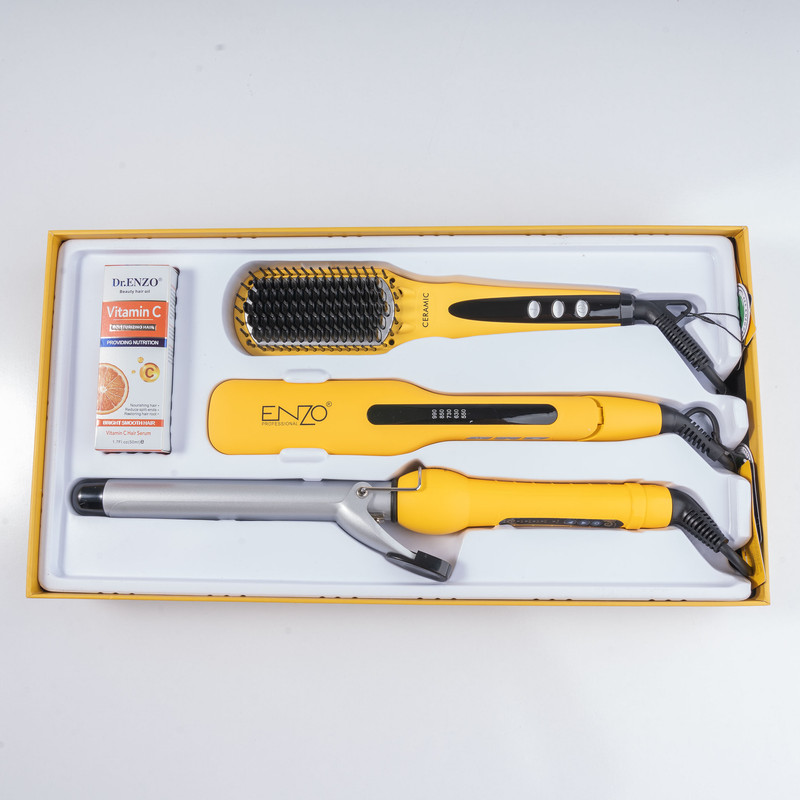 اتو مو انزو پروفیشینال مدل EN-3955W به همراه برس حرارتی و فرکننده مو