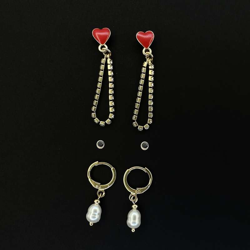 گوشواره زنانه اکسسورایز مدل قلب و مروارید مجموعه 3 عددی