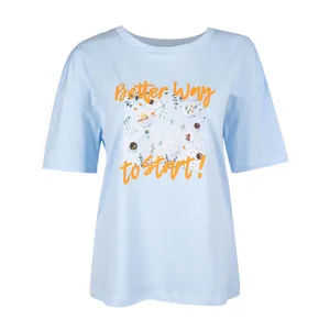 تی شرت آستین کوتاه زنانه جین وست مدل یقه گرد کد 1551237 رنگ آبی