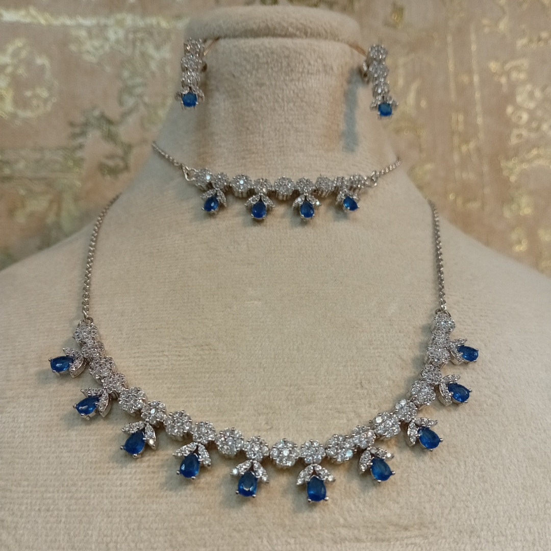 نیم ست نقره زنانه مدل یاقوت فلاور