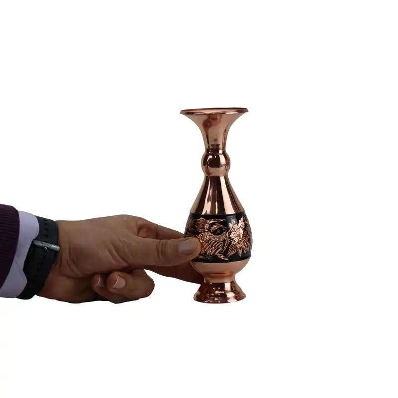 ست 3 تکه شکلات خوری و گلدان مسی مدل گل و مرغ کد 1231