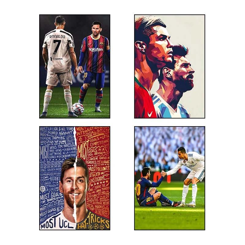تابلو شاسي کارنيکا طرح رونالدو و مسی Ronaldo & Messi کد 20638 مجموعه 4 عددی
