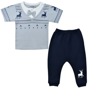 ست تی شرت و شلوار نوزادی ارغوان مدل گوزن