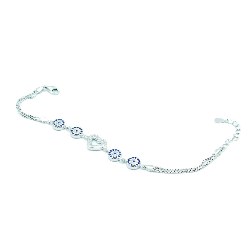 دستبند نقره زنانه مدل چشم و قلب کد 1010