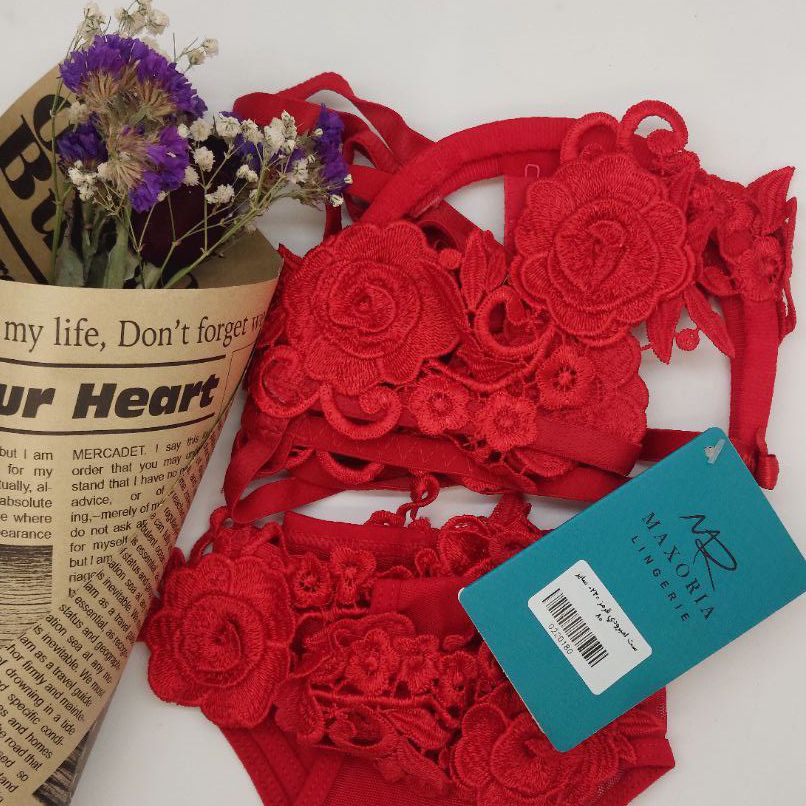 ست شورت و سوتین زنانه مکسوریا مدل انبرودی گلدانتل کد NKU MAX 02201 - - 12