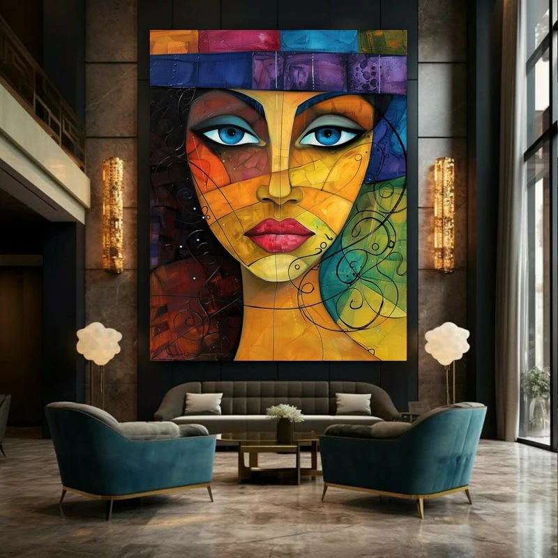 تابلو بوم طرح مخمل نقاشی فانتزی چهره کد GR1688