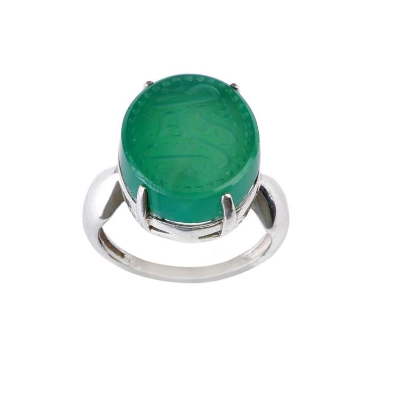 انگشتر نقره زنانه مدل عقیق سبز خطی طرح یا زهرا