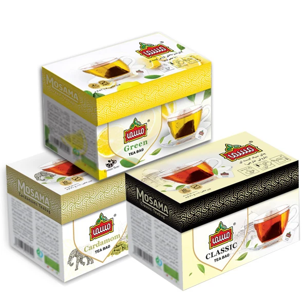 چای سبز کیسه ای  با طعم لیمو ، چای سیاه کیسه ای ویژه و چای سیاه کیسه ای با طعم هل ویژه پوششدار مسما 3 بسته 20 عددی