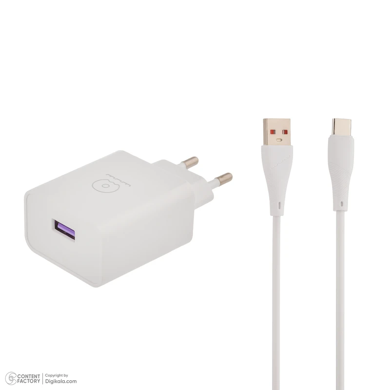 عکس شماره 2 : شارژر دیواری 18 وات دبلیو یو دبلیو مدل t95 به همراه کابل usb به usb-c طول 1 متر