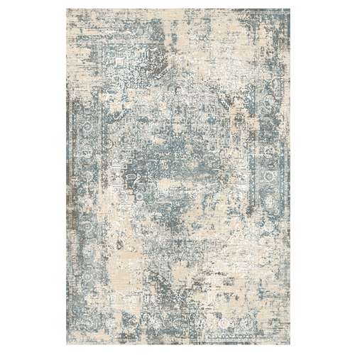 فرش ماشینی 700 شانه زمینه آبی حاشیه کرم کد 10