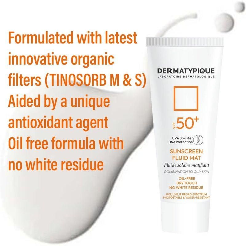 فلوئید ضدآفتاب بی‌رنگ درماتیپیک SPF50 مدل Fluid mat، مناسب پوست‌های چرب و مختلط، حجم 40 میلی‌لیتر -  - 3