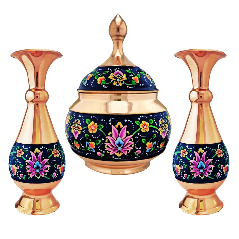  ست 3 تکه گلدان و شکلات خوری مسی مدل پرداز کد 18