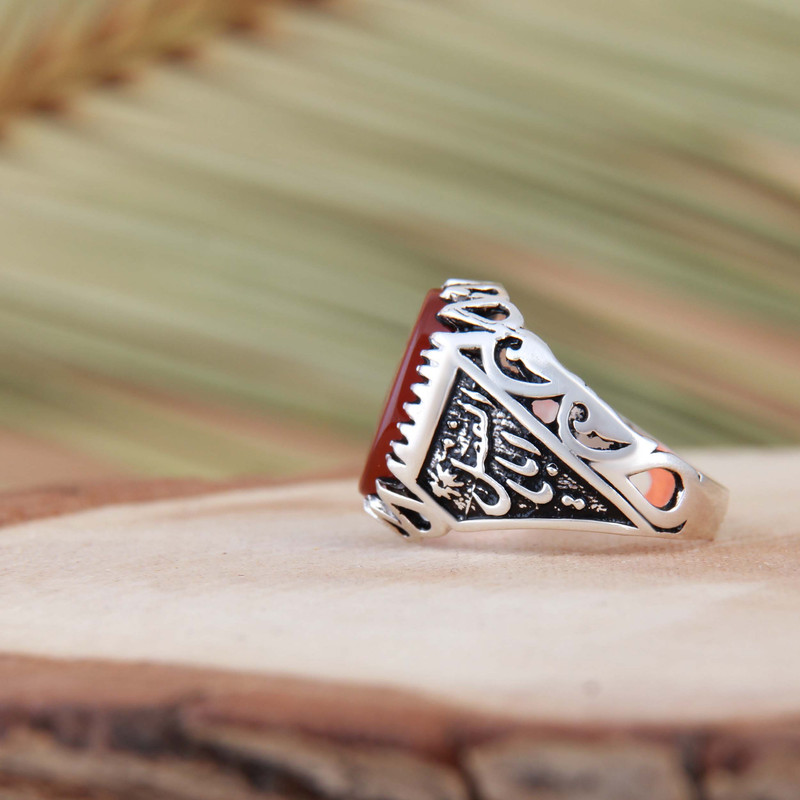 انگشتر نقره مردانه بازرگانی میلادی مدل رکاب سیلندری عقیق کد AM_4320