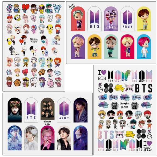 برچسب لنز ناخن مدل BTS-BT21 کد N002-N008-N024-N025 مجموعه 4 عددی