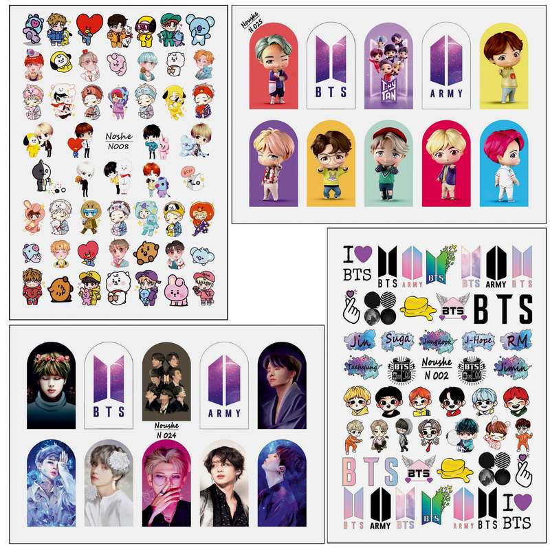 برچسب لنز ناخن مدل BTS-BT21 کد N002-N008-N024-N025 مجموعه 4 عددی