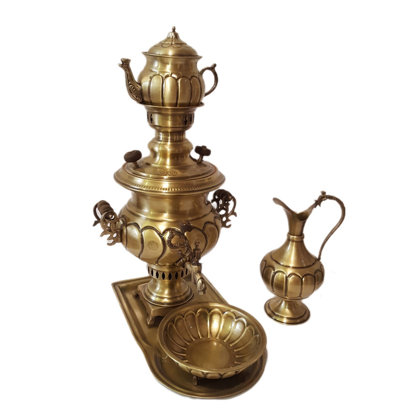 سرویس سماور ذغالی 5 پارچه مدل 3.5 لیتری لبه دار پیچ