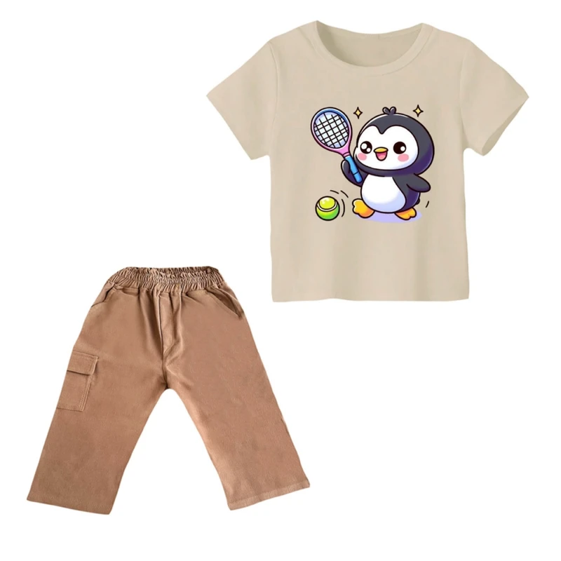 ست تی شرت و شلوارک پسرانه مدل پنگوئن کد 6