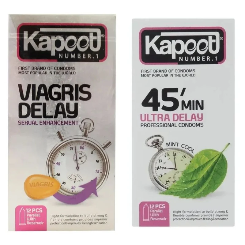 کاندوم تاخیری کاپوت مدل 45min بسته 12 عددی به همراه کاندوم ویاگرا کاپوت مدل Diagris Delay بسته 12 عددی